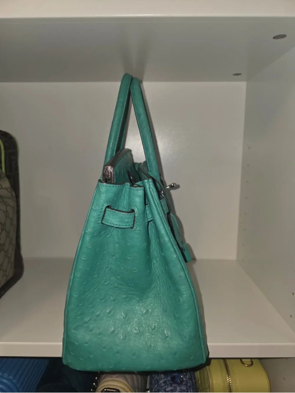 Vert Verona Ostrich Leather Tote Bag Birkin 30 PHW 2020 Teal Blue Green